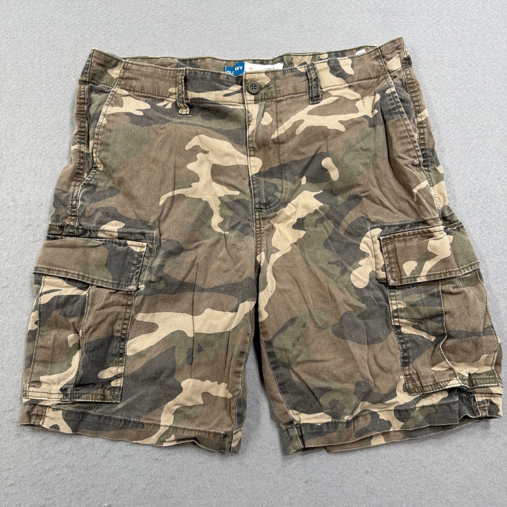 Old Navy Cargo Shorts Men's 38 Green Camo Lived-In Straight Fit Hunting Outdoor
